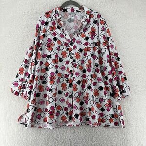 Womens Multiples Tunic Top Art Print Kimono Style Artsy Colorful Sz 1X XL Soft